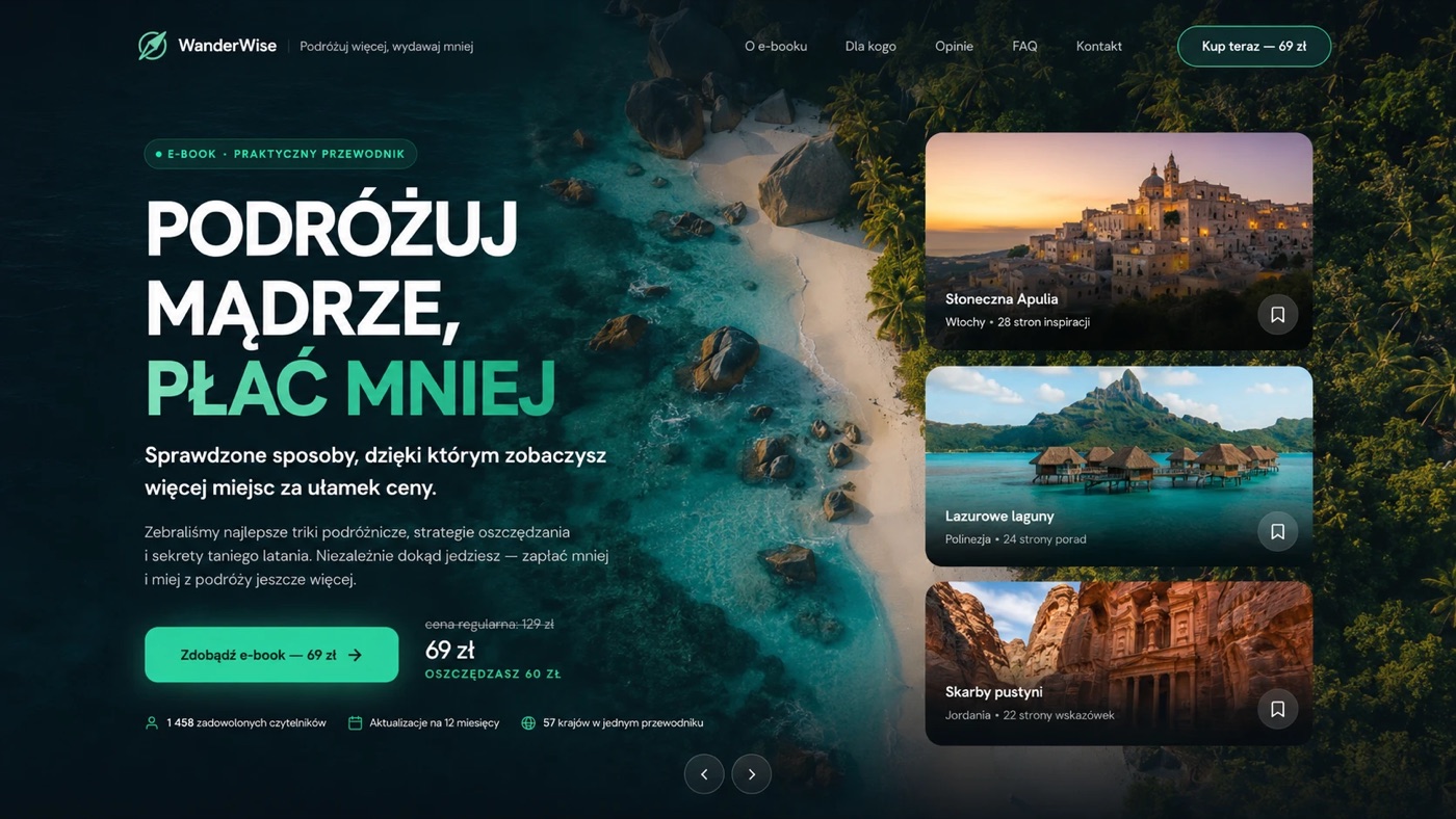 WanderWise — лендінг тревел e-book
